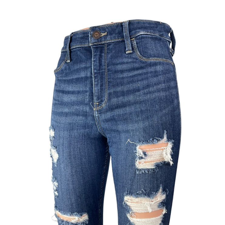 Hollister Blue High Rise Distressed Ripped Skinny Mom Denim Jeans Pants W28/ L26