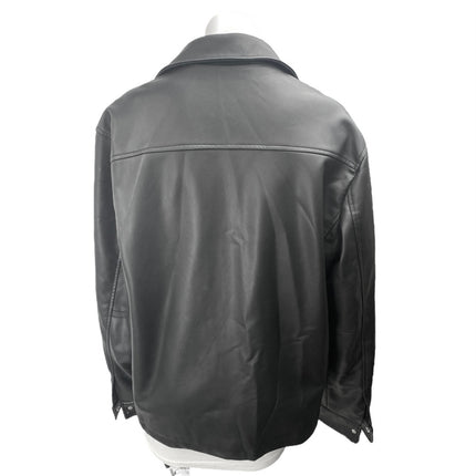 Zara Women's Black Faux Leather Vegan Snap Long Sleeve Moto Jacket Size M