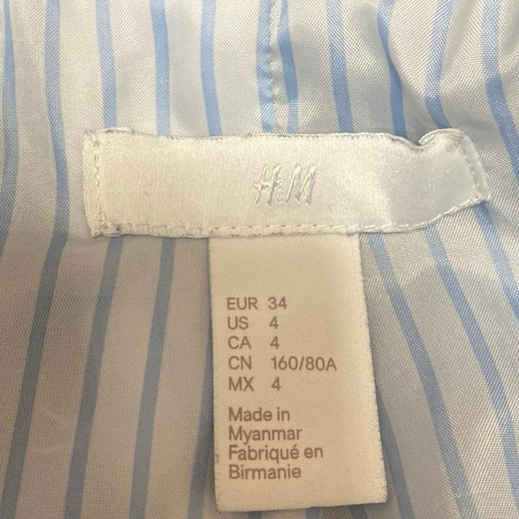 H&M Women's Blue Long Sleeve Single Button Notch Blazer Coat Suit Jacket Size 4