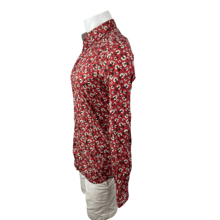 Ted Baker Men's Red Floral Modern Fit Long Sleeve Button Down Shirt Top Size 15