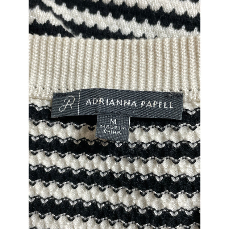 Adrianna Papell Cream Black Striped Knit Sleeveless Button Up Cardigan Sweater M