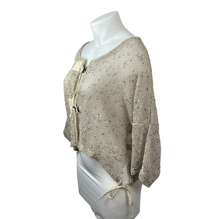 Kaktus Art to Wear Womens Beige Open Mesh Crop Bolero Cardigan Sweater Top Sz XL
