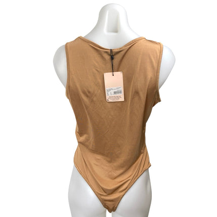NEW Missguided Tan Sleeveless Crew Neck Muscle Tee Cami Tank Bodysuit Top Sz 12