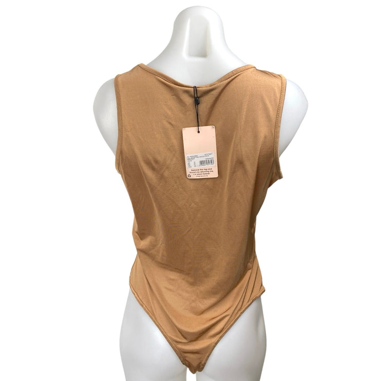 NEW Missguided Tan Sleeveless Crew Neck Muscle Tee Cami Tank Bodysuit Top Sz 12