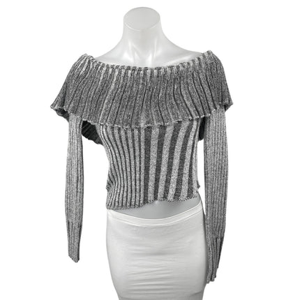 NEW Fashion Nova Gray Rib Knit Off Shoulder Long Sleeve Crop Sweater Top Size S