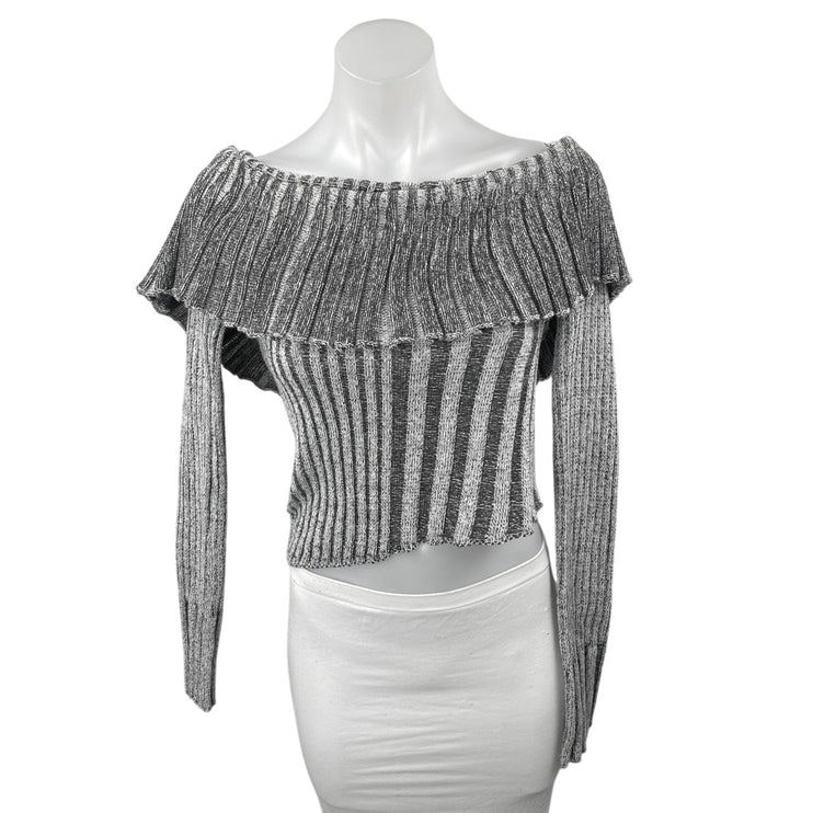 NEW Fashion Nova Gray Rib Knit Off Shoulder Long Sleeve Crop Sweater Top Size S