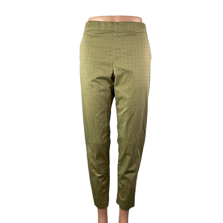 Uniqlo Womens Green Metallic Polka Dot Mid Rise Straight Skinny Trousers Pants M