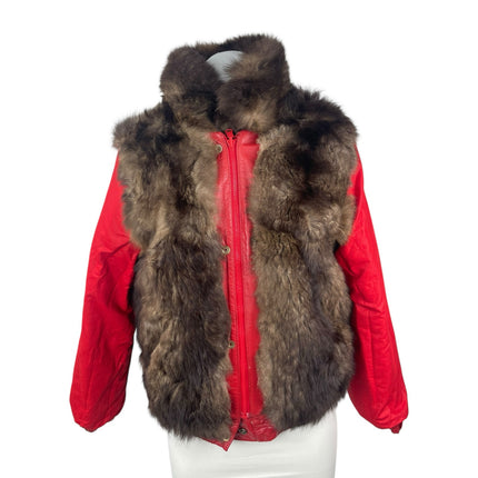 Red Reversible Vintage Genuine Leather Real Authentic Fur Bomber Coat Jacket L