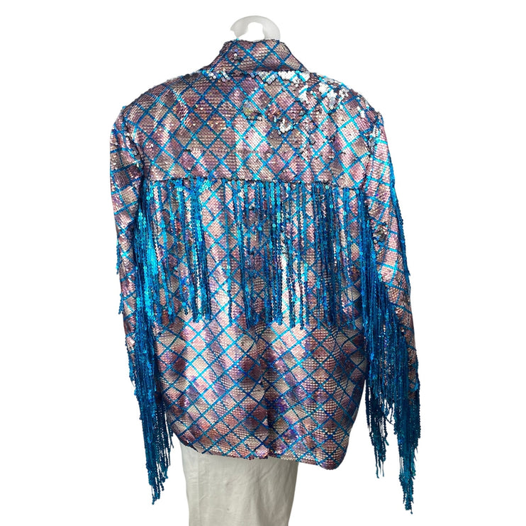 Nasty Gal Premium Mermaid Sequin Fringe Women's Long Sleeve Blazer Coat Jacket 6