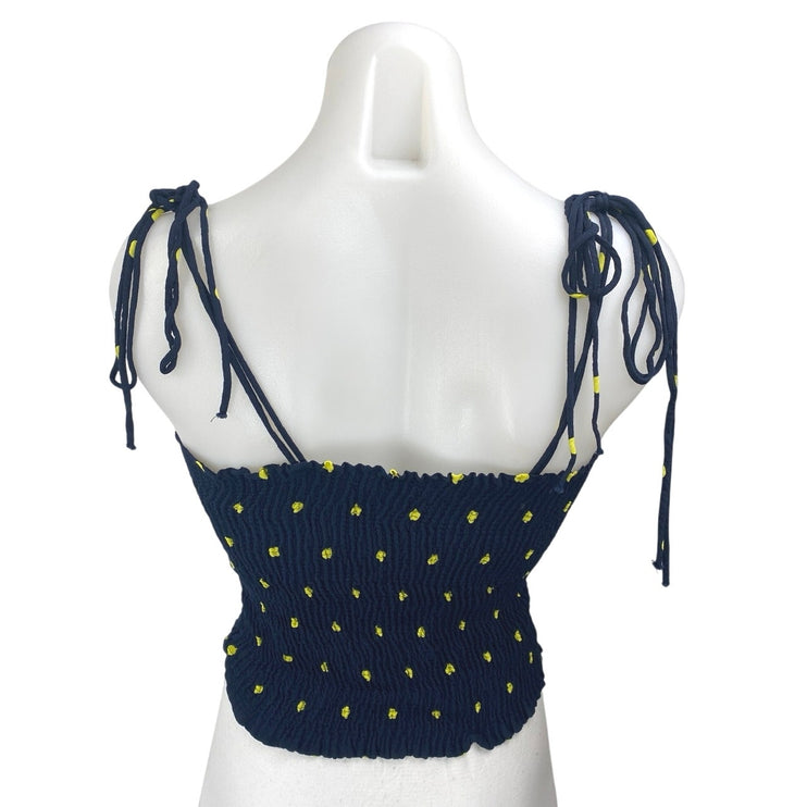 Zara Blue Yellow Polka Dots Knit Sleeveless Cami Camisole Tank Crop Top Size L