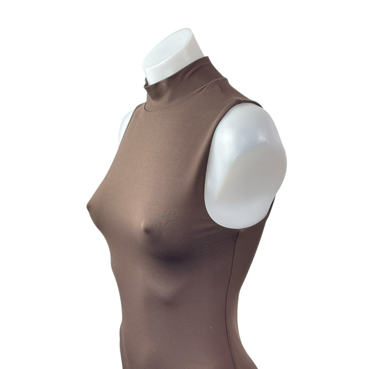 Aritzia Babaton Brown Sleeveless Mock Neck Sculpt Mini Bodycon Dress Size S