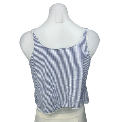 Andine Vivi Provence Stripe Blue White Sleeveless Split V-neck Crop Tank Top S