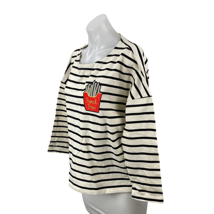 NEW Joanie Women's Black White Striped French Fries Patch Long Sleeve T Shirt S