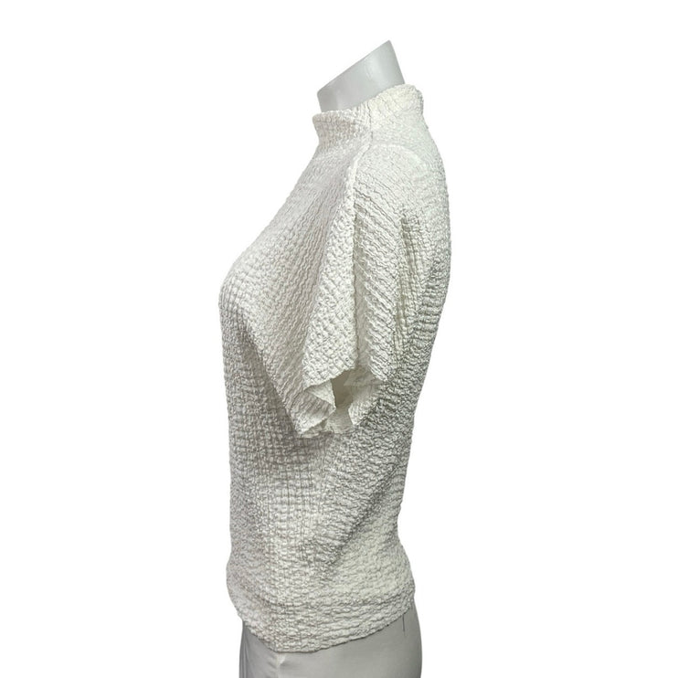 Zara Women's Light Gray Short Sleeve Gauze Cotton Mock Neck Blouse Top Size S