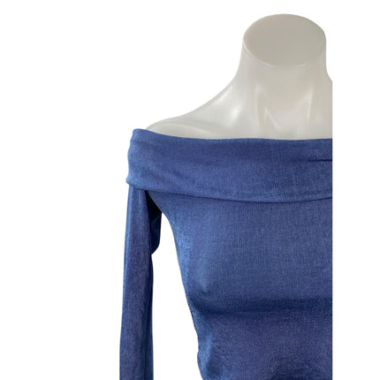 Edikted Women's Blue Off The Shoulder Knit Long Sleeve Blouse Crop Top Size S