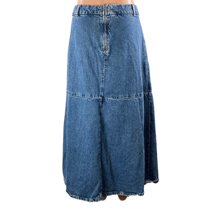 MNG Mango Womens Blue Medium Wash High Waist A Line Midi Denim Jean Skirt Size L
