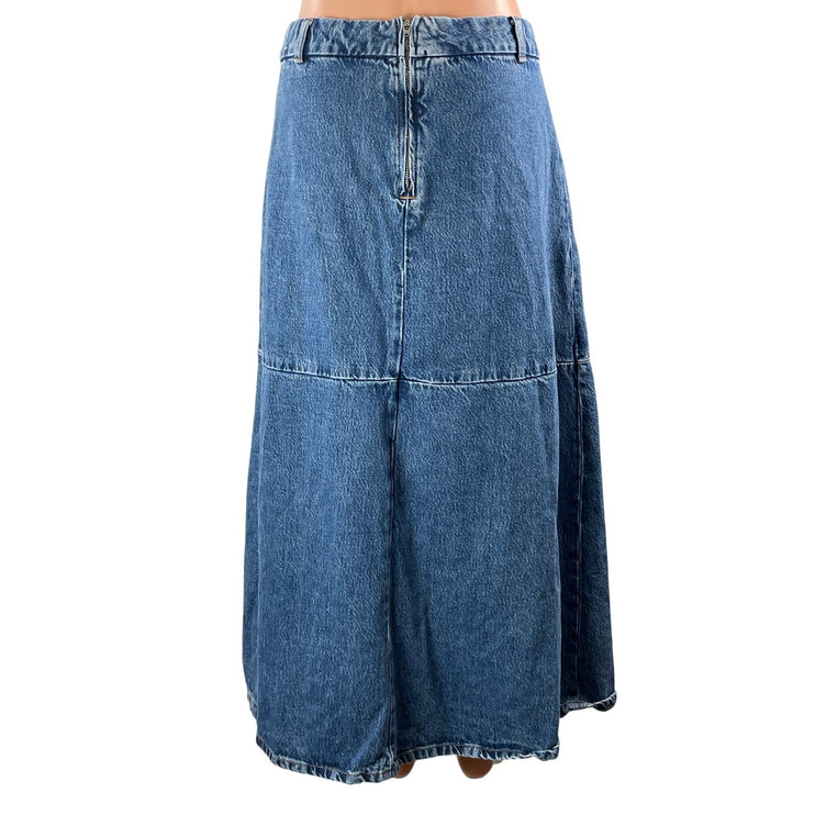 MNG Mango Womens Blue Medium Wash High Waist A Line Midi Denim Jean Skirt Size L