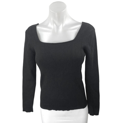 Pink Martini Women's Black Rib Knit Long Sleeve Square Neck Sweater Top Size XS