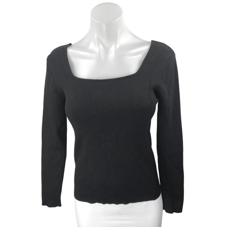 Pink Martini Women's Black Rib Knit Long Sleeve Square Neck Sweater Top Size XS