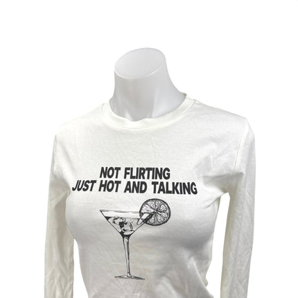 NWT Edikted Women's White Crewneck Long Sleeve Graphic Tee T-shirt Crop Top Sz S