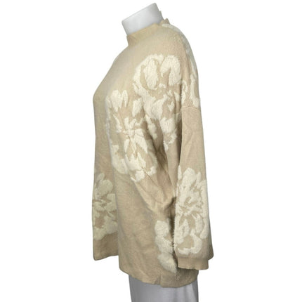 Anthropologie Maeve Cream Eyelash Floral Mock Neck Long Sleeve Sweater Top Sz L