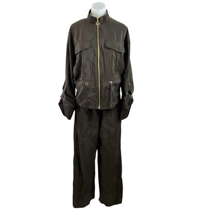 Zara Women's Olive Green Utility Tie Zip Up Jacket Pants 2 Piece Set Size M