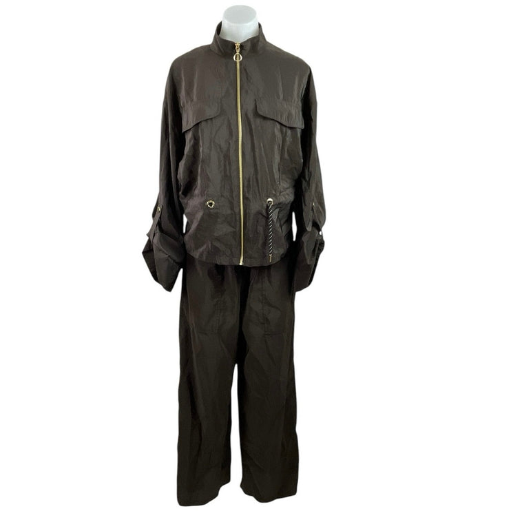 Zara Women's Olive Green Utility Tie Zip Up Jacket Pants 2 Piece Set Size M