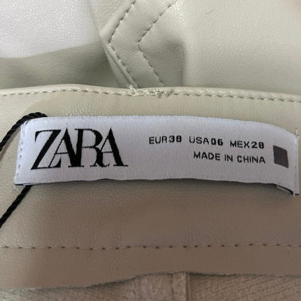 Zara Women's White Faux Vegan Leather High Waist Straight Ankle Crop Pants 6