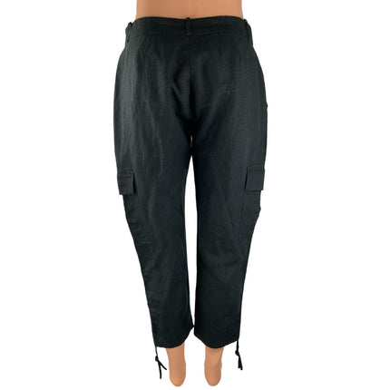 Parker Womens Black Linen High Rise Cropped Straight Leg Trousers Cargo Pants 4