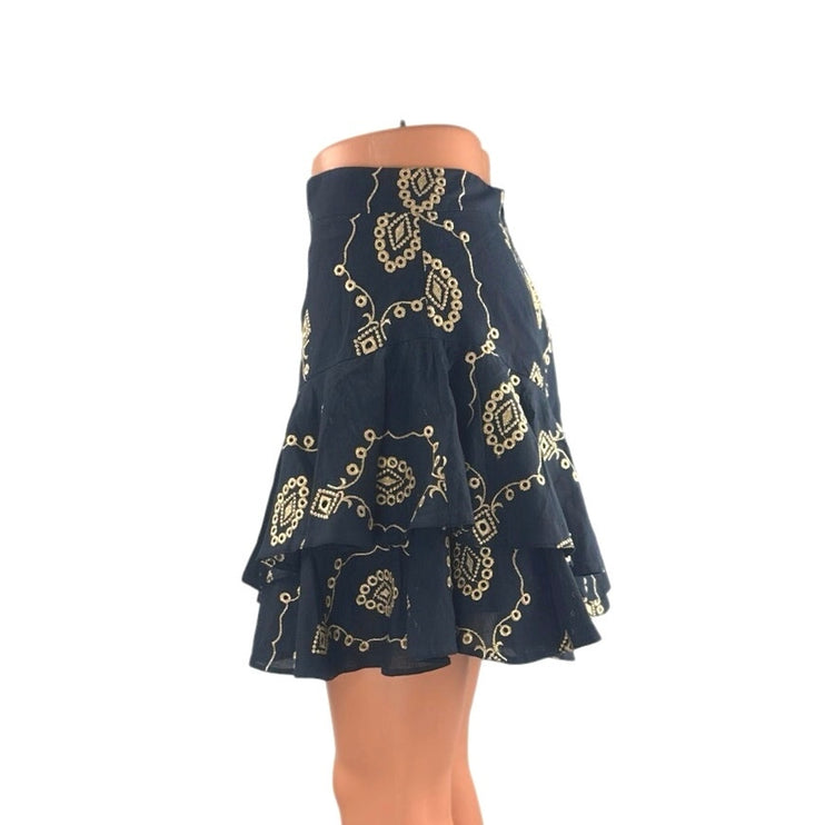 NetWork Geometric Embroidery Ruffled Tiered Mini Flounce Flare A-Line Skirt 36