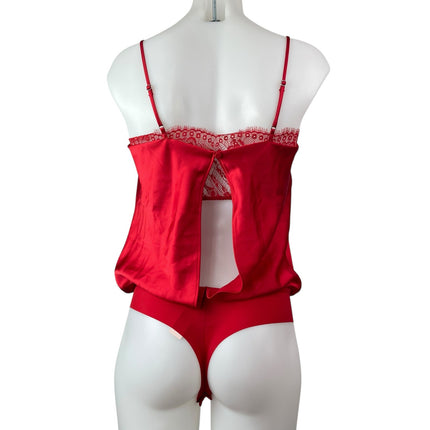 NEW Victoria’s Secret Red Silk Satin Lace Cowl Neck Camisole Lingerie Bodysuit S