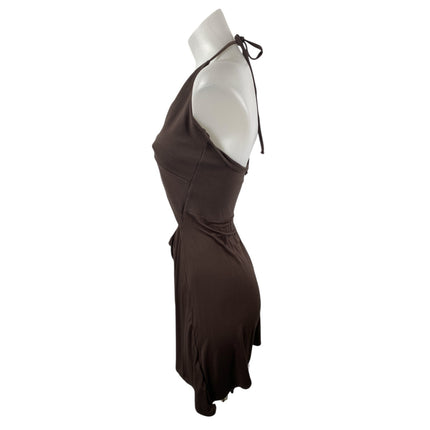Frankies Bikinis Brown Halter Sleeveless Cutout Beach Cover Up Mini Dress Size M