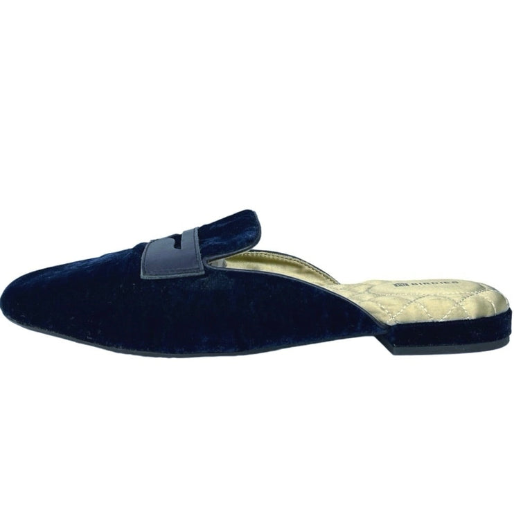 Birdies Phoebe Velvet Velour Blue Slip On Mule Slides Flats Sandals Slippers 9