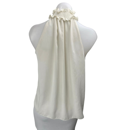 Amanda Uprichard White Ruffle Smocked Halter Turtleneck Sleeveless Tank Top Sz S