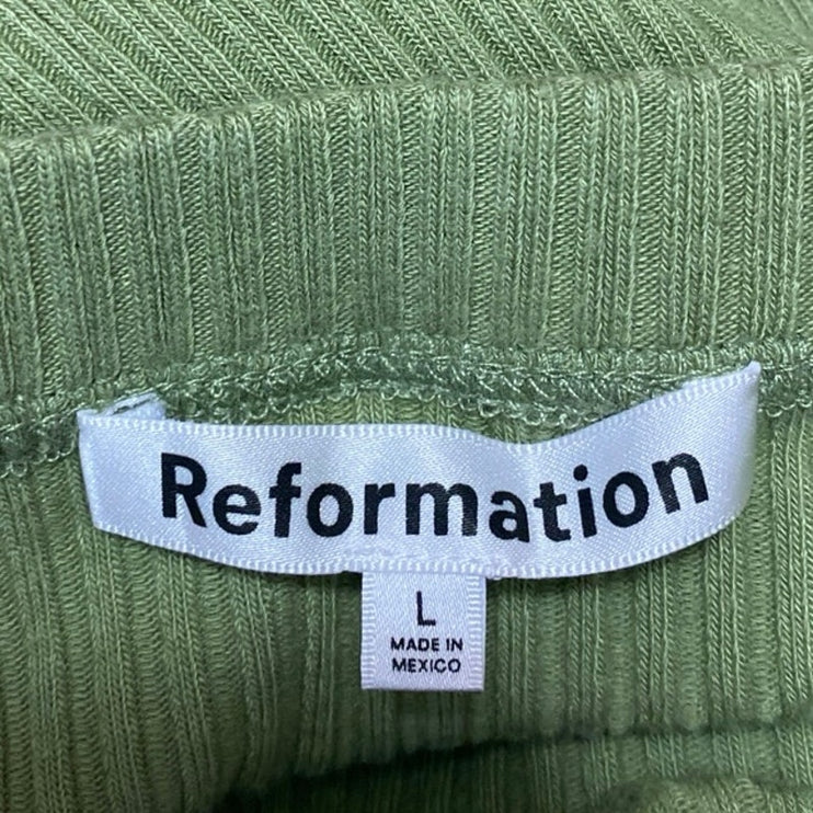 Reformation Women's Green Rib Knit Stretch Midi Straight A-line Pencil Skirt L