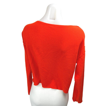 Anthropologie Orange Waffle Knit Long Sleeve Pocket Crop Sweater Top Size XS