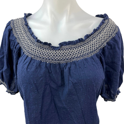 Old Navy Womens Navy Blue Off The Shoulder Stretch Ruffle Boho Blouse Top Size M