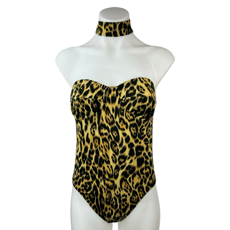 Urban Outfitters Motel Multicolor Leopard Animal Strapless Choker Bodysuit Top M