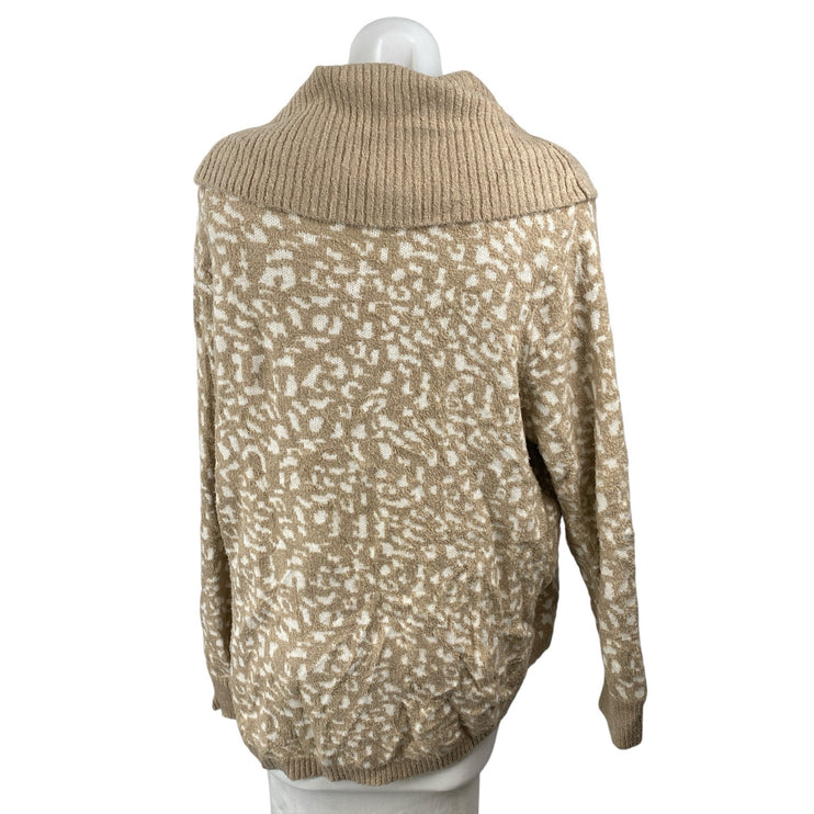 Rachel Zoe Tan Beige Leopard Turtleneck Long Sleeve Knit Sweater Top Size XL