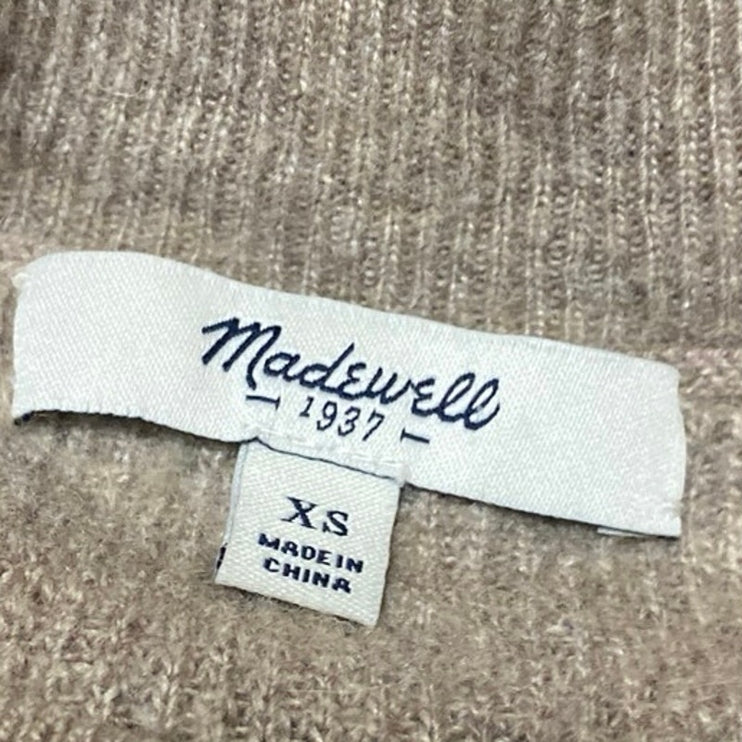 Madewell Women's Brown Tan Rib Knit Mock Neck 3/4 Sleeve Sweater Top Size XS