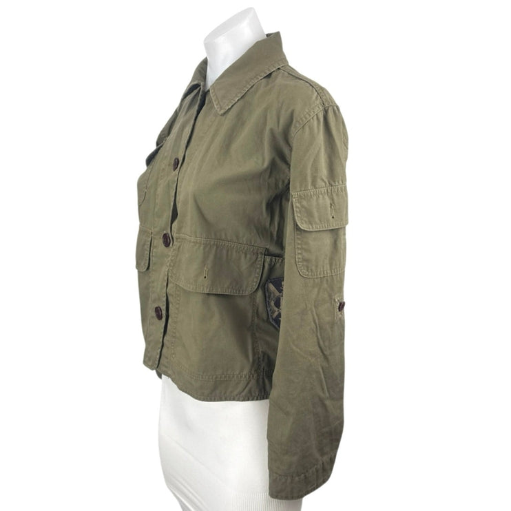 Rugby Ralph Lauren Logo Embroidery Long Sleeve Crop Military Coat Jacket Size XS