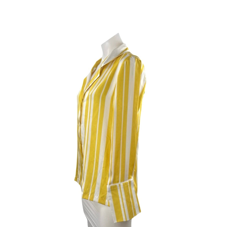 TopShop Women's Yellow Stripe Collared Long Sleeve Button Up Shirt Blouse Top 4