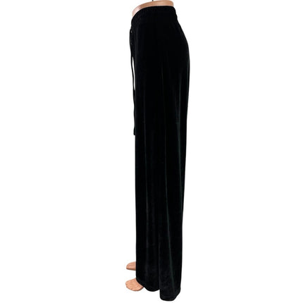 Zara Women's Black Velvet Velour High Waisted Palazzo Wide Leg Trousers Pants S