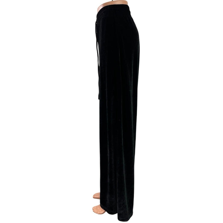 Zara Women's Black Velvet Velour High Waisted Palazzo Wide Leg Trousers Pants S