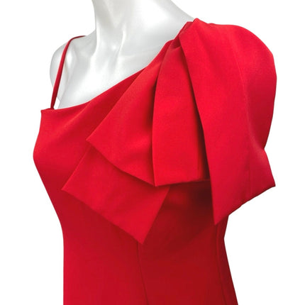Julia Jordan Red One Shoulder Sleeveless Bow Slit Mini Sheath Dress Size 4