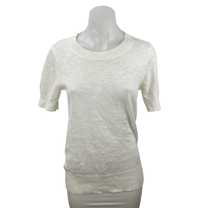 J,Crew Women's White Knit Short Sleeve Round Neck Basic T Shirt Tee Top Size M