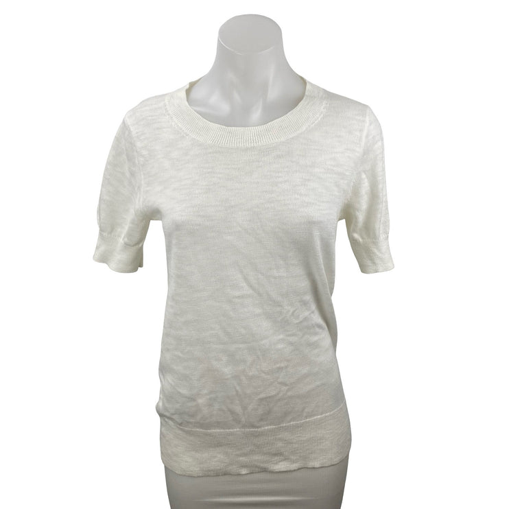 J,Crew Women's White Knit Short Sleeve Round Neck Basic T Shirt Tee Top Size M