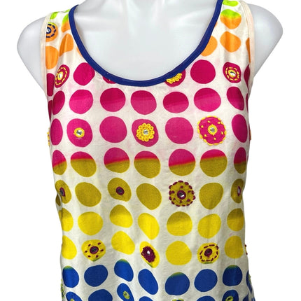 David Pond Multicolor Silk Polka Dots Retro Embellished Tank Blouse Top Size 8