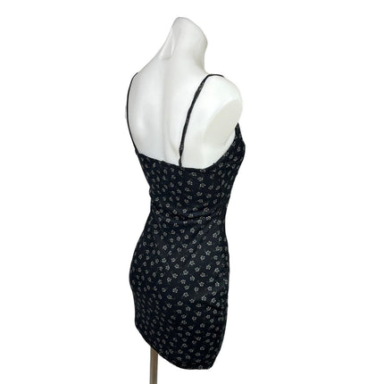 Daisy Street Black Floral Print Spaghetti Strap Ruched Mesh Bodycon Dress Sz XS