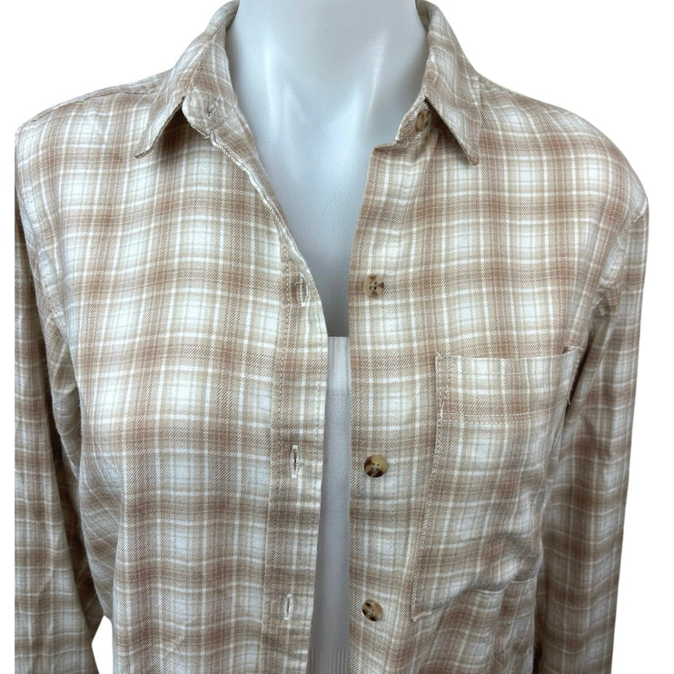 Abercrombie & Fitch Tan Flannel Plaid Checkered Button Up Shirt Blouse Top Sz XS